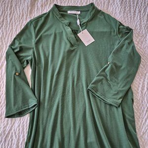 Haute Green Adjustable Sleeve Collar V-Neck Top